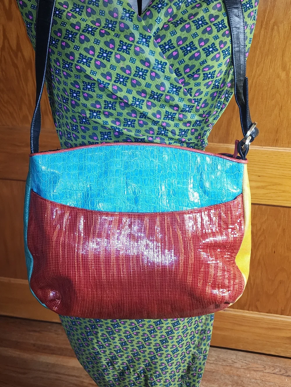 Sharif Multicolor Geometric Triangle Leather Shoulder Bag